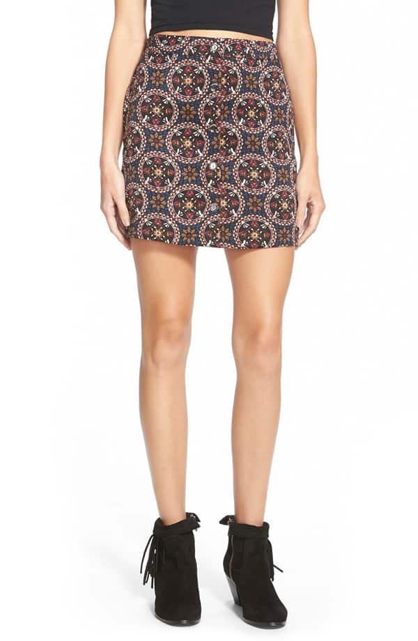 Short, printed button front skirt