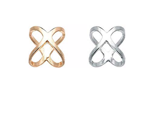 Secret for Longevity 2-Pack: Gold Tone + Silver Tone Metal X Herme Style Minimalist Contemporary Scarf Ring Clip