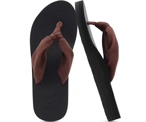 KuaiLu Flip Flops Women Arch Support Yoga Mat Comfortable Summer Beach Walking Thong Cushion Sandals Slip on Outfits Travel Essentials Orthotic Slides Indoor Outdoor Slippers Shoes Brown Size 8.5