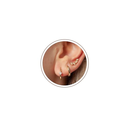 Freekiss Gold Stud Earrings for Women Earring Set for Multiple Piercing Dainty Small Hoop Earrings Sensitive Hypoallergenic Cartilage Earring Gold Jewelry for Women Trendy Gifts