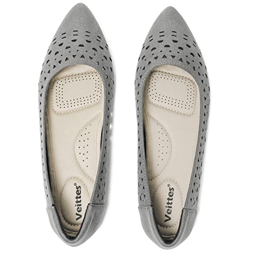Veittes Women's Flat Shoes - Fashion Pointed Toe Slip-on Comfortable Ballet Shoes.(2107014,GR/MF,8.5)