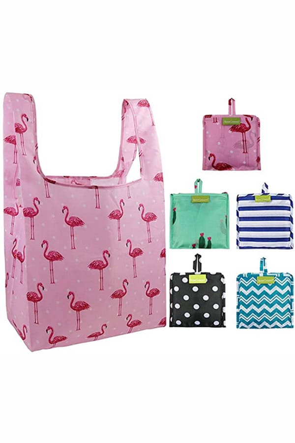 Six BeeGreen reusable grocery bags.