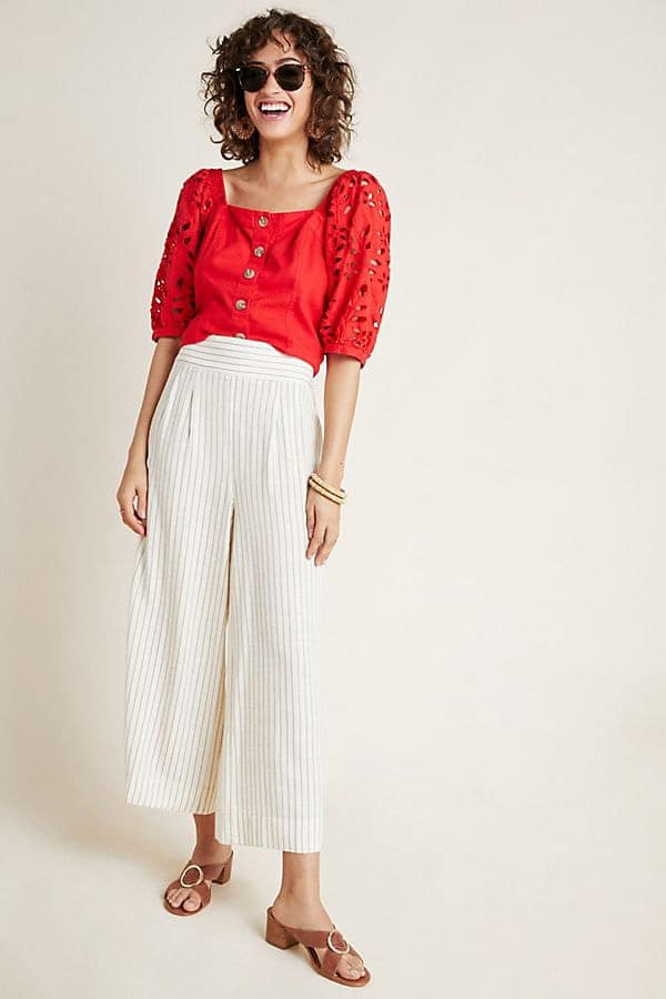 Button detail wide-legged pants