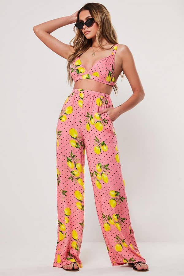 Lemon and polka dot print coverup pants
