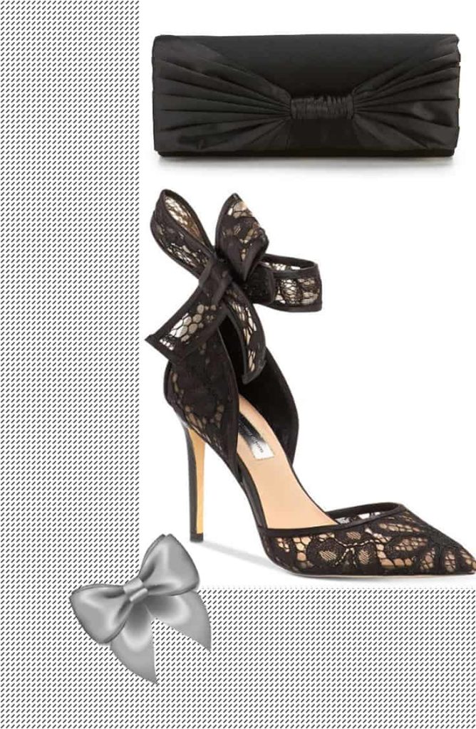 Heeled show with bow detail and black clutch with bow
