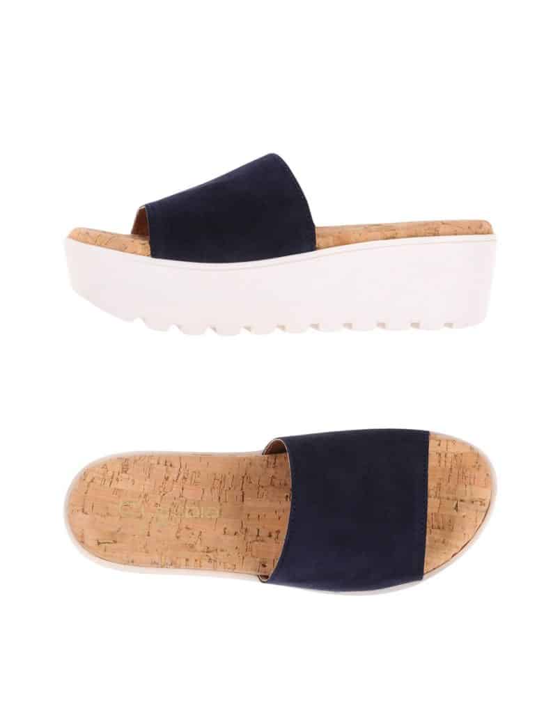 casual mule with black strap and white heel