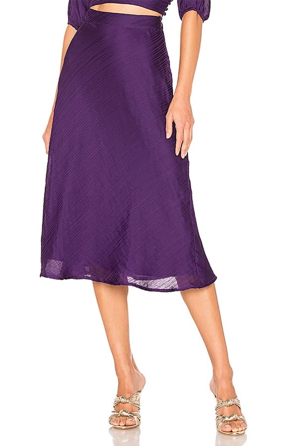 Purple A-line midi skirt