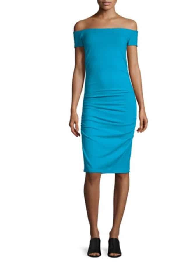 Aqua ruched bodycon dress