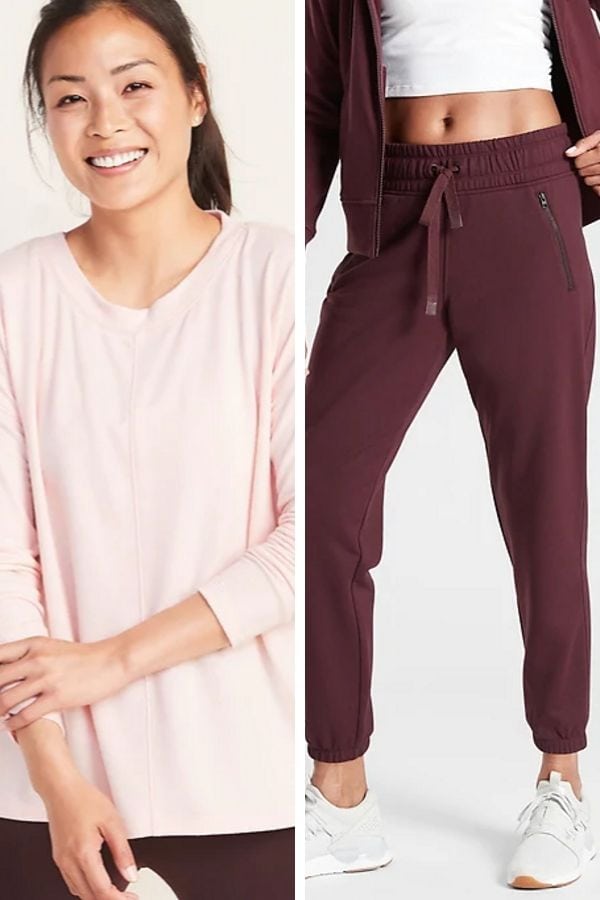 Soft peach sweatshirt and burgudy pants 