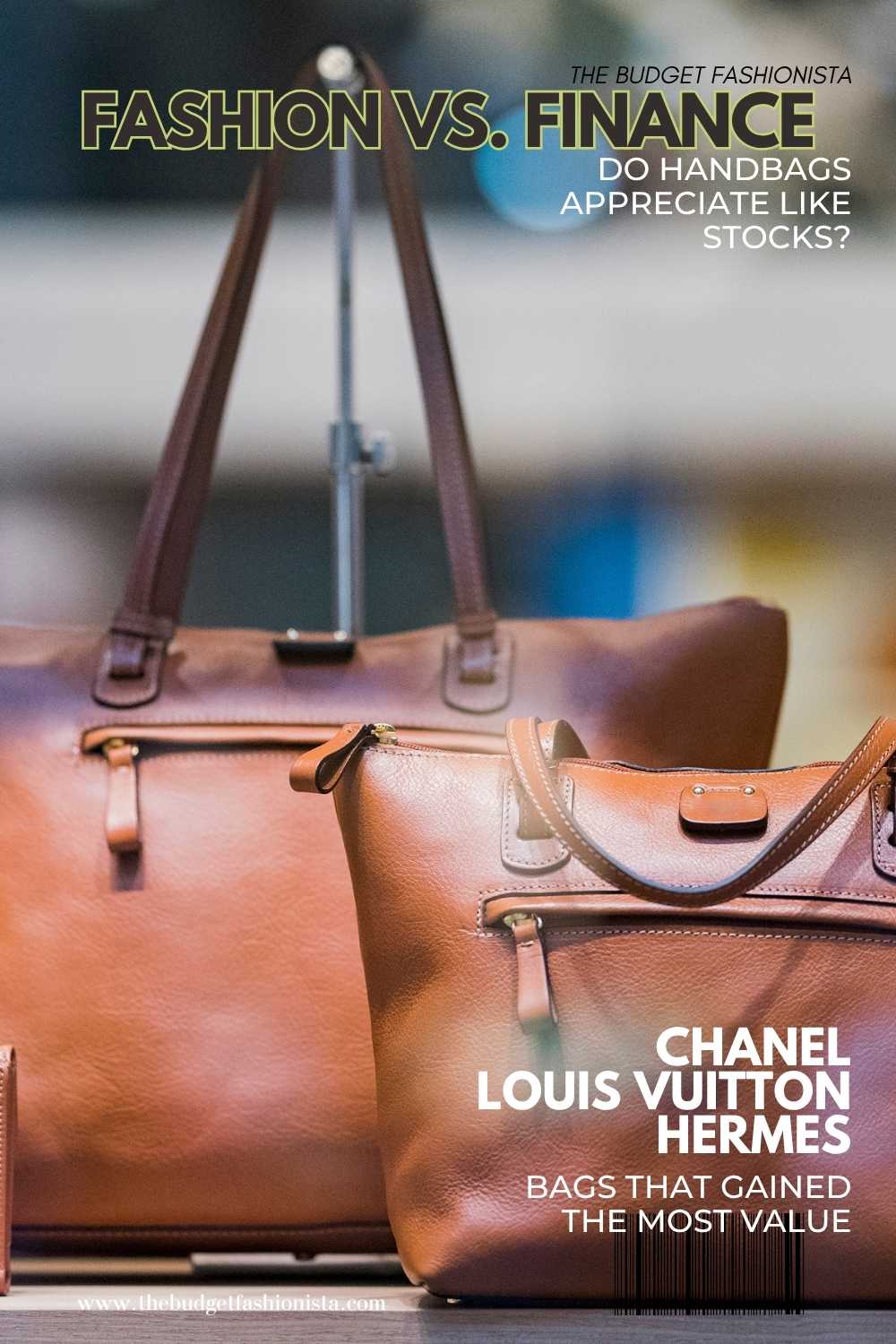 luxury handbags on a table with text overlay