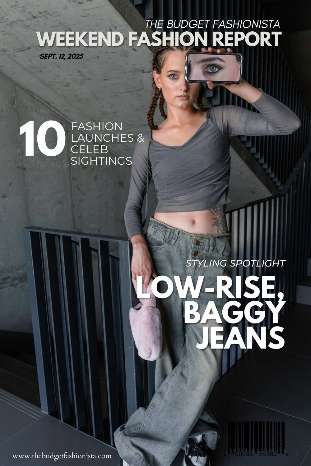 Model wearing low-rise baggy jeans