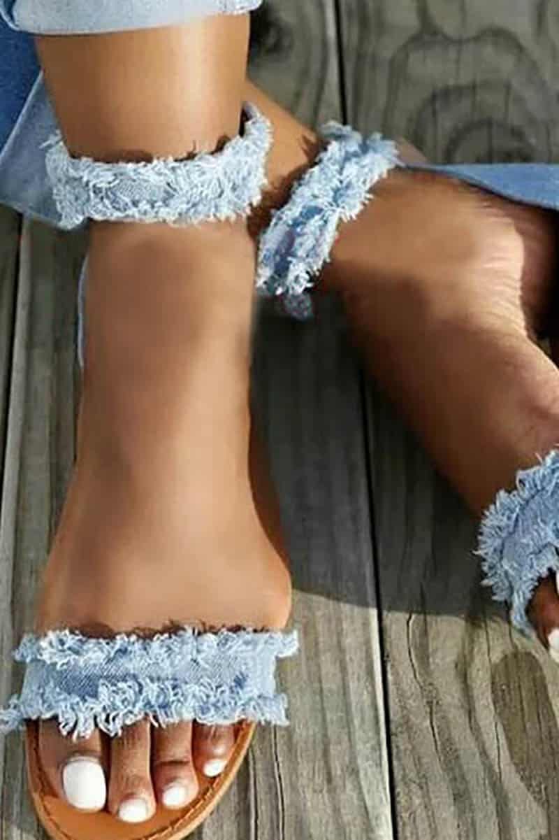 Frayed denim sandals from FSJ Shoes.