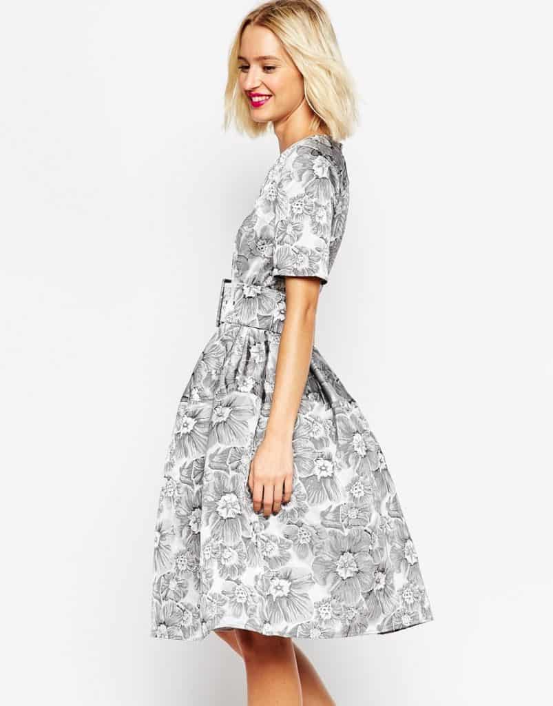 Mono Floral Jacquard Belted Midi Prom Dress, $153, ASOS