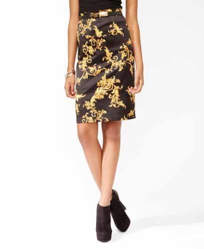 Knee-length Scarf Print Skirt