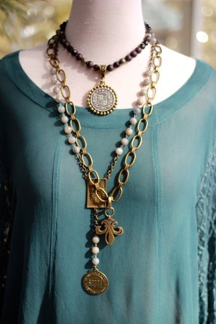alpharetta shopping guide - la bella maison - green top paird with statement necklace