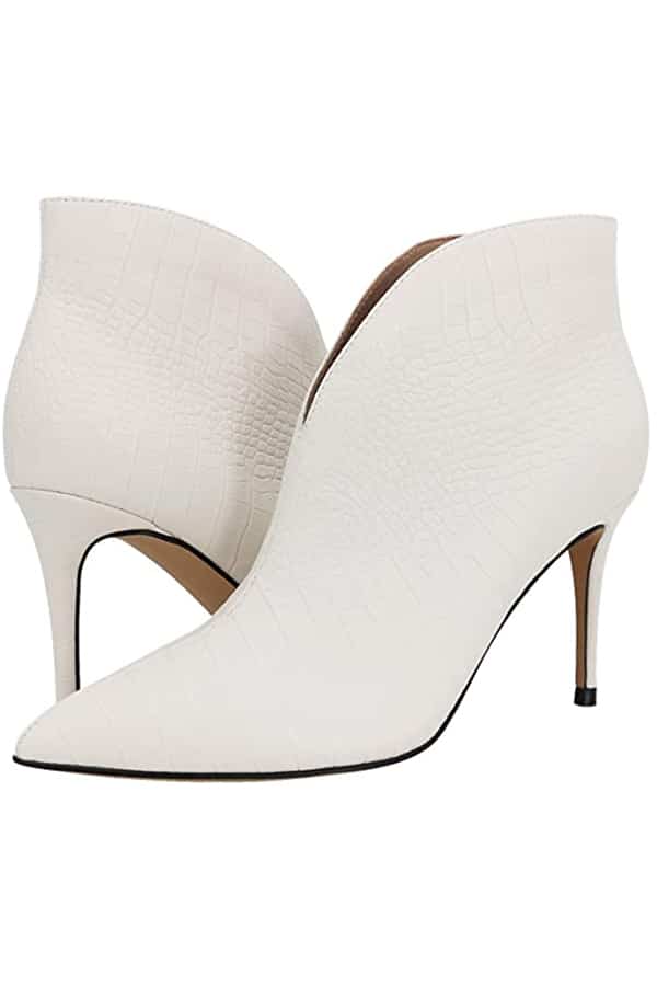 White textured ankle boots available in larger shoe sizes for women