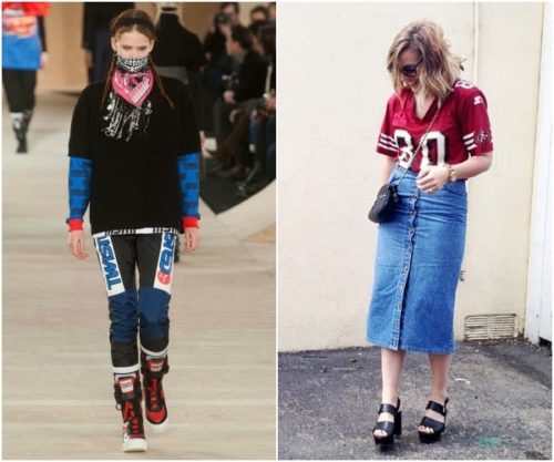 Collage of two outfits with logos