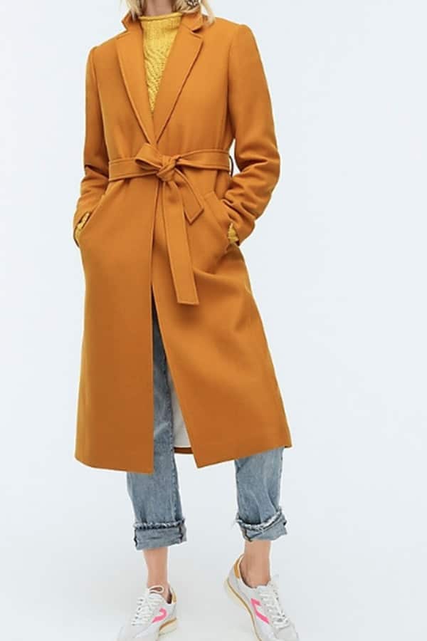 Mustard long coat from J Crew