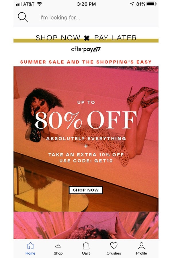 Screenshot of Nasty Gal app