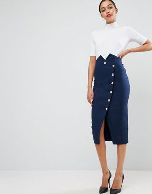 Meghan Markle inspired navy blue skirt with side slit
