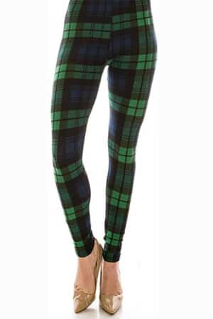 Product shot of patterned leggings. 