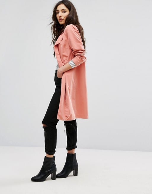 Summer fabrics trends - light coral polyester, nylon trench coat
