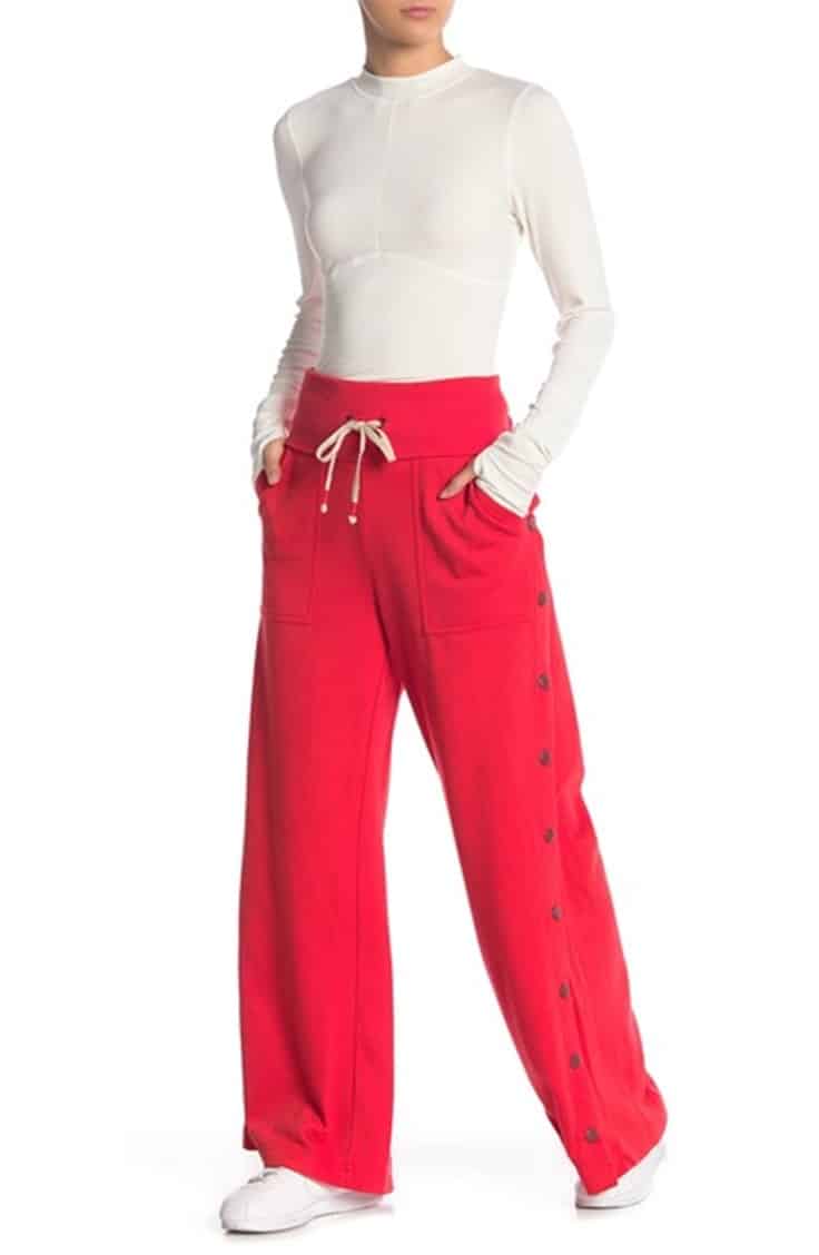 Red casual pants with buttons