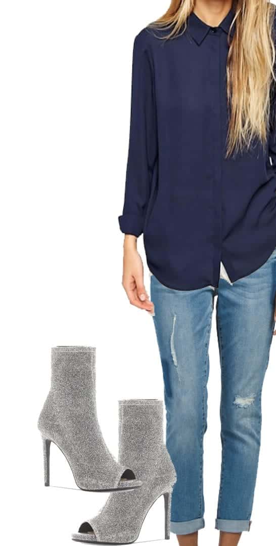 Booties Outfit with rolled jeans and casual blouse