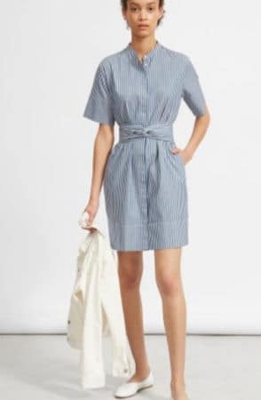 Blue and white striped shirt dress for the office 