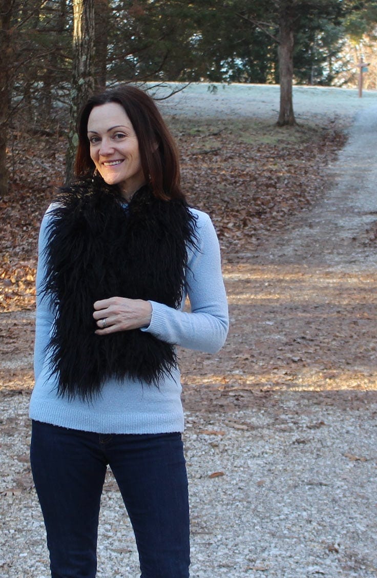 Catherine Brock wearing teddy bear style scarf