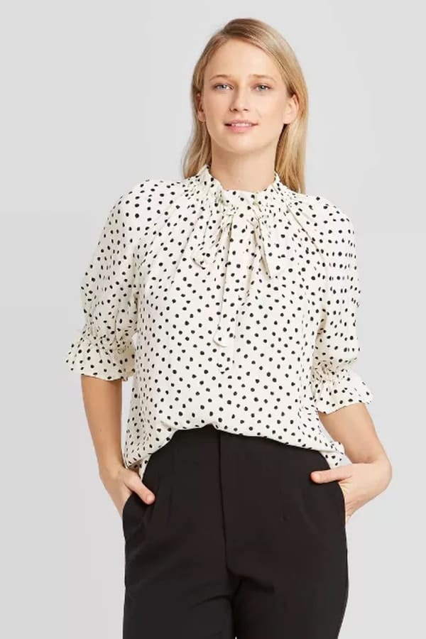 Tie neck top for work