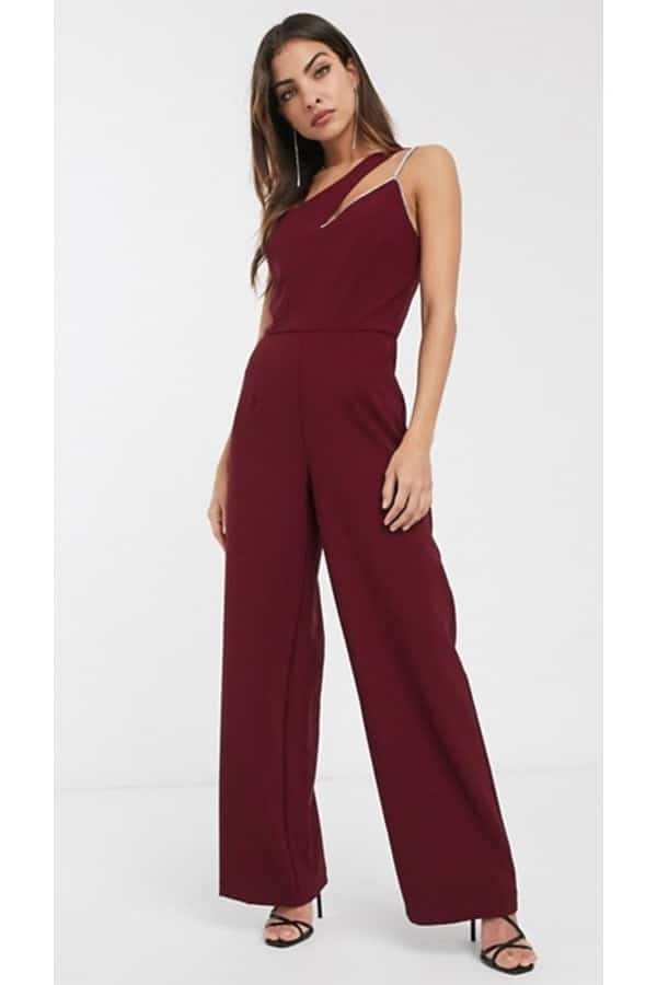 Dark red jumpsuit with rhinestone details 