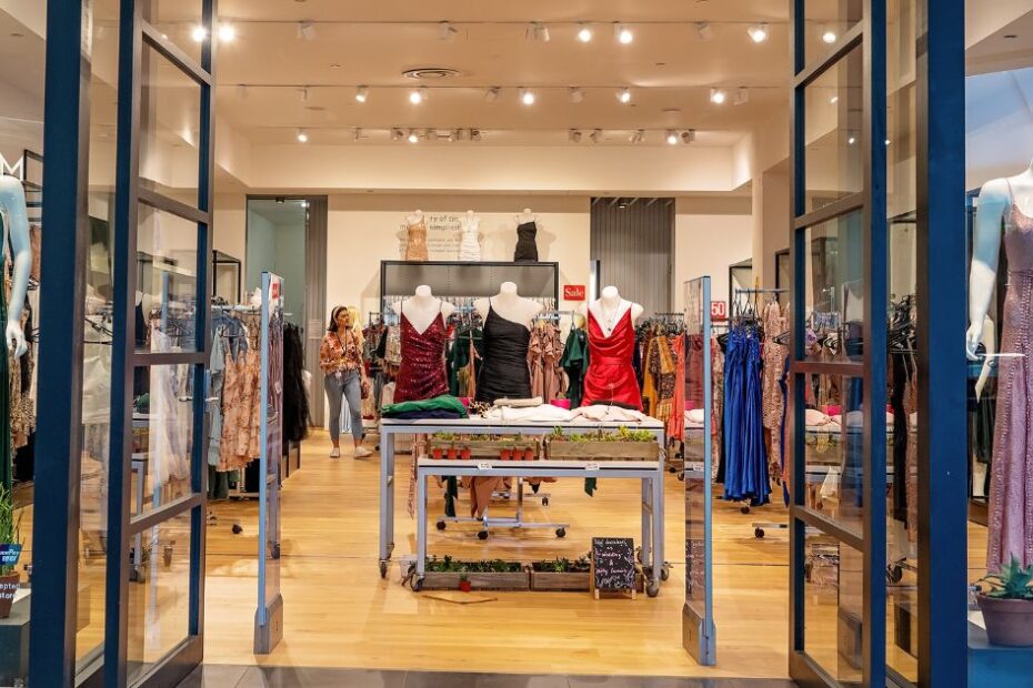Fashion boutique with dresses and stylish displays