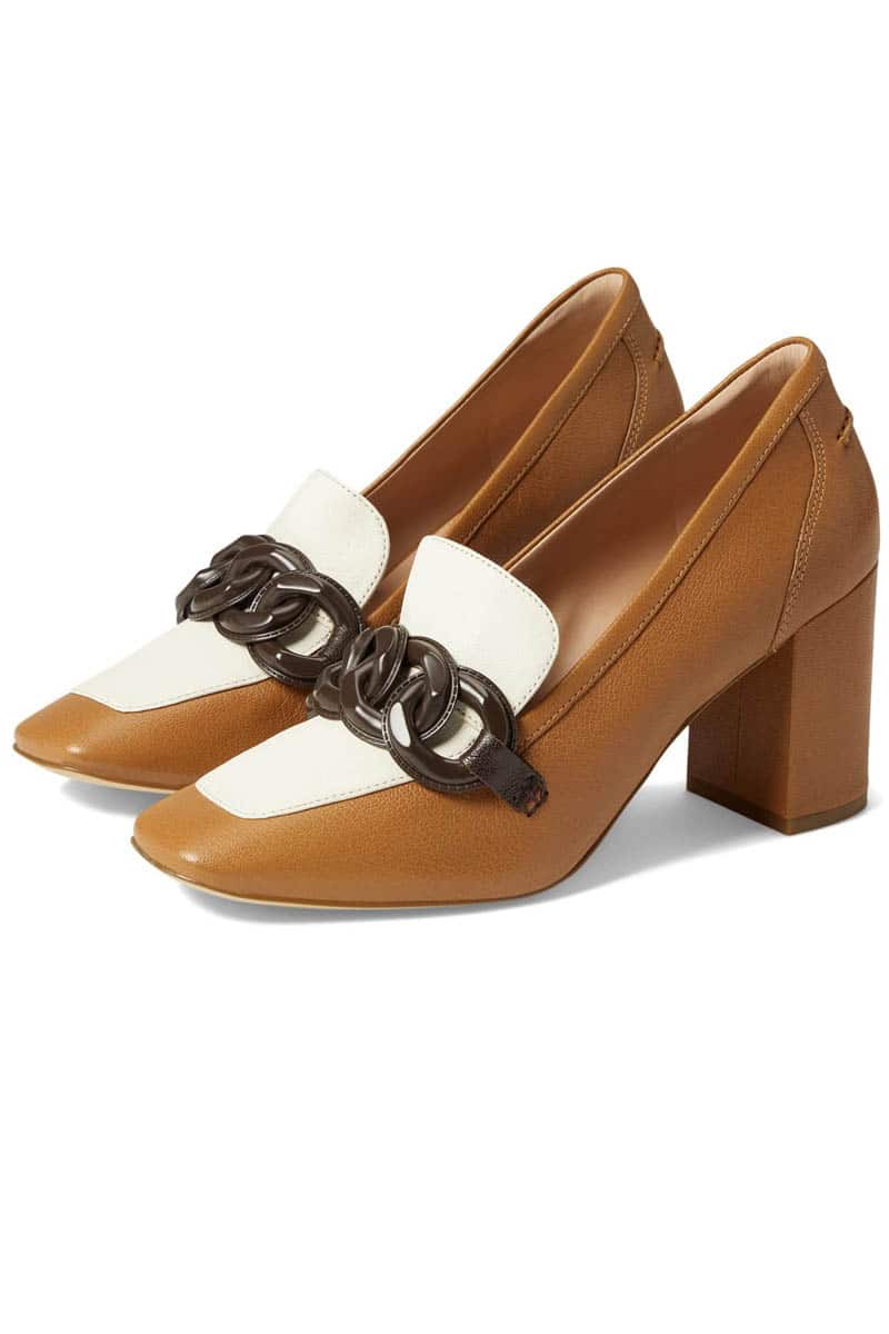 Chain loafer shoe showing the metallic spring shoe trends.