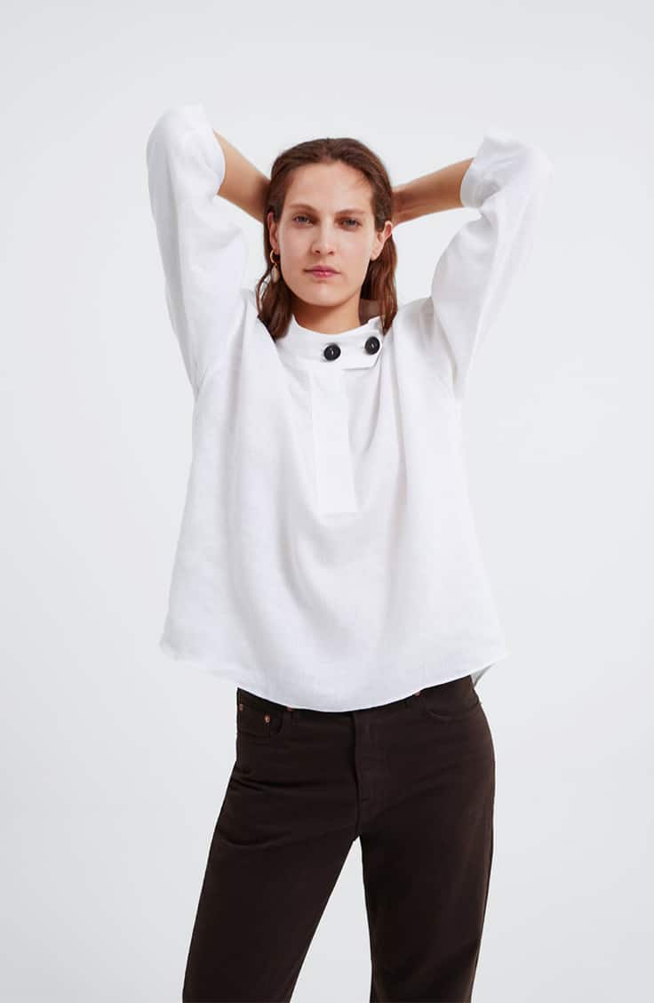 White Zara top with buttons on collar