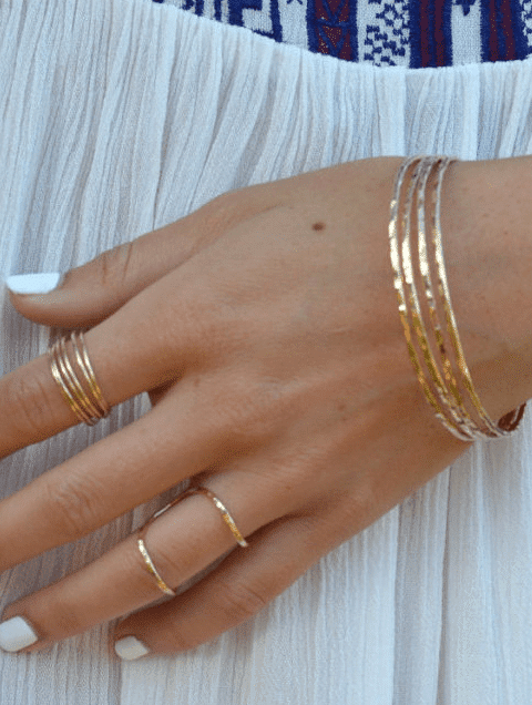 Set of bangle bracelets and stacked rings