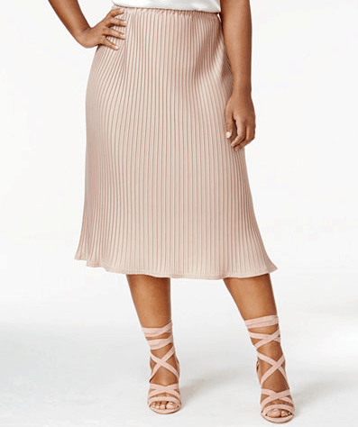 Plus size beige pleated midi skirt 