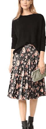 Pleated floral vegan leather skirt