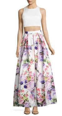 prom dress trends - the two piece prom dress in white and floral